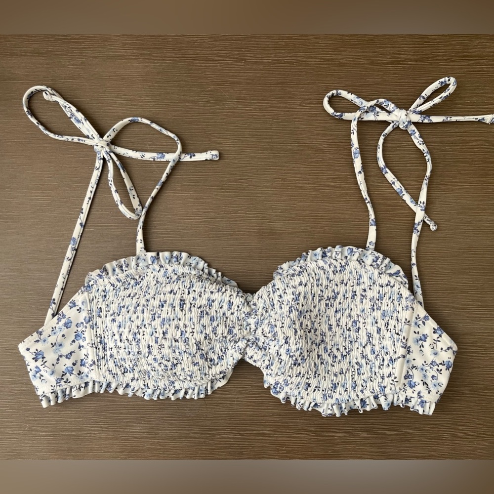 Blue and White Floral Bikini Top from Hollister